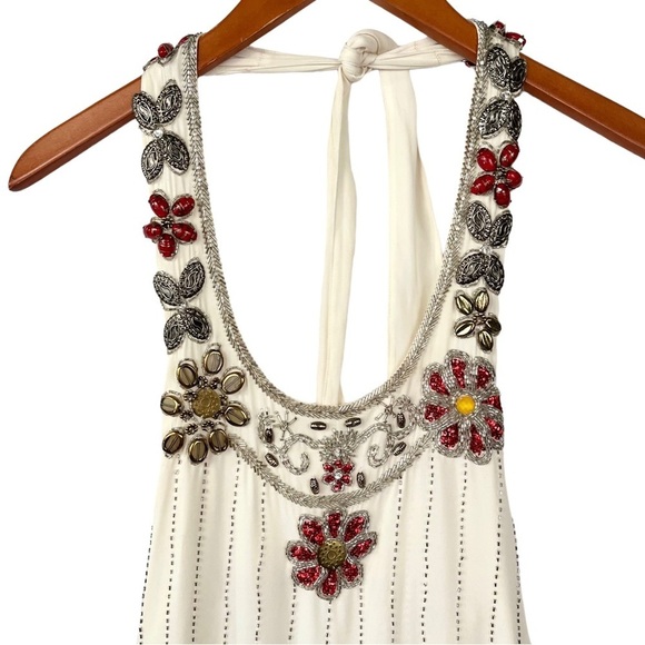 ALICE + OLIVIA Silk Beaded Trim Halter Top - Picture 15 of 16